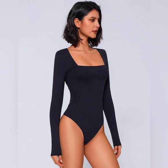 Long Sleeve Bodysuit Square Neck Double Lined Ruched Snap Closure Top size XL - Picture 8 of 10